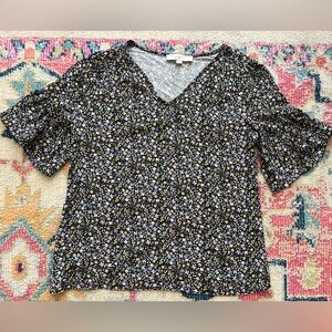 Loft Flowy Sleeve Floral Multicolor Navy Tee Shirt Small